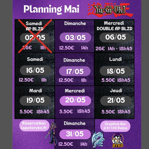 Tournoi - Yu-Gi-Oh! MASTER – Dimanche 31 MAI 2026 - 14h - DropKick Bar